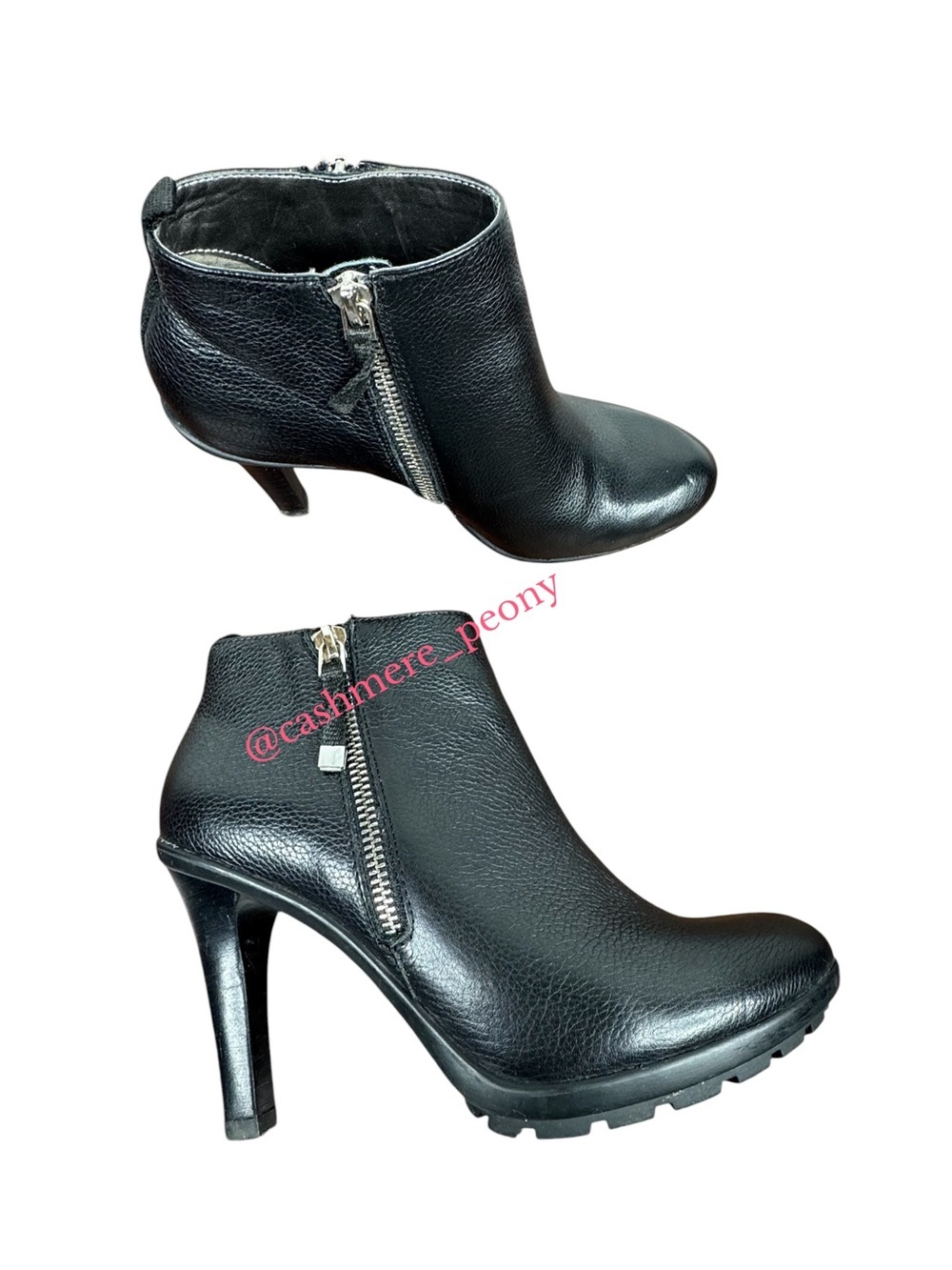 Tahari Terry Black Leather Ankle Booties with Side Zipper Size 6